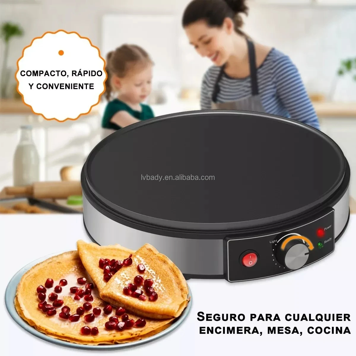 Electric Crepe Maker Machine With Nonstick Griddle Ideal For Pancakes