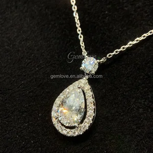 18K White Gold Luxury Necklace for Women - 1.09CT Main Stone with 0.36CT Side Stones CVD Diamond Pendant Jewelry
