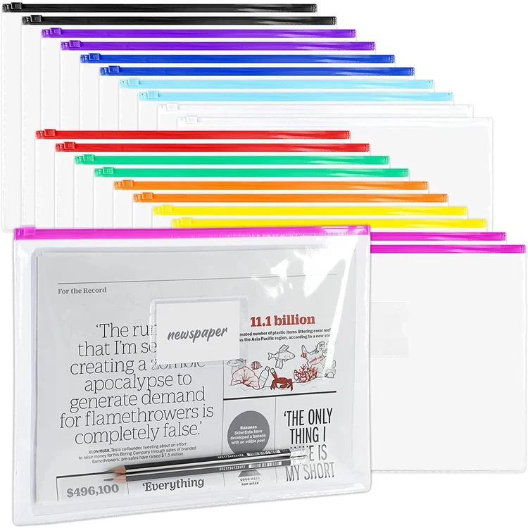 Plastic Poly Zip Envelopes A4 Size Clear Zipper Document Bag With Label