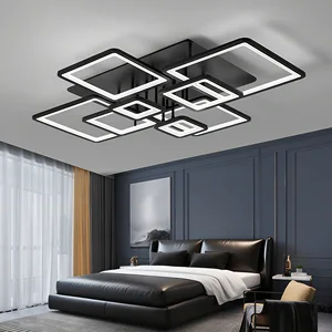 JACKSUN Modern Acrylic Square LED Ceiling Light 6 Ring Black Ceiling Lighting Fixture with Remote Control for Living Room