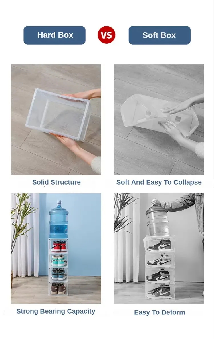 Factory Direct Transparent Stackable Shoe Storage Box Foldable Plastic Sneaker Crates with Drop Front Door for Shoe Organization factory