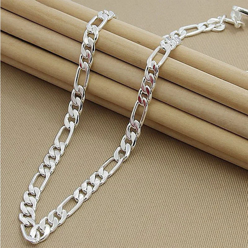 Bracciale Uomo Donna ALIZERO Argento Sterling 925, Catena Figaro 6mm, 20cm, Gioiello Moda