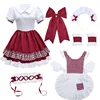 826 สีแดง (กระโปรง, ผ้ากันเปื้อน, โบว์, สร้อยข้อมือ, ที่คาดผม, ที่คาดผม)
