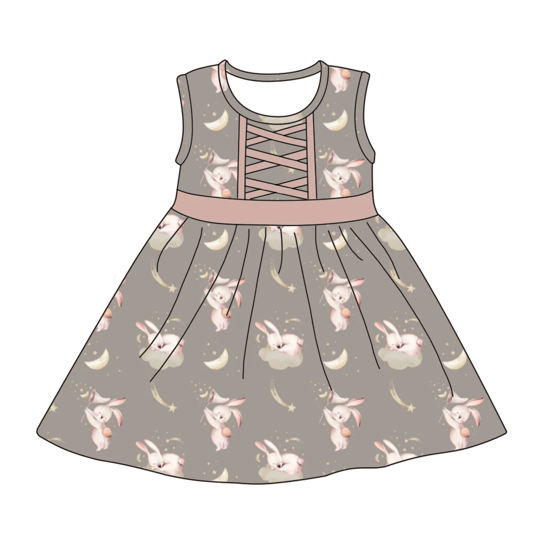 Qingli ODM Easter Day Custom Pattern Sweet Wholesale Dress New Girl's Family Clothes Children Sleeveless Baby Party Dress