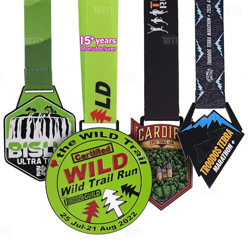 Medalha de Maratona de Trilha Personalizada de Fábrica com Fita, Medalha Esportiva em Liga de Zinco de Alta Qualidade, Medalha 3D Esmaltada
