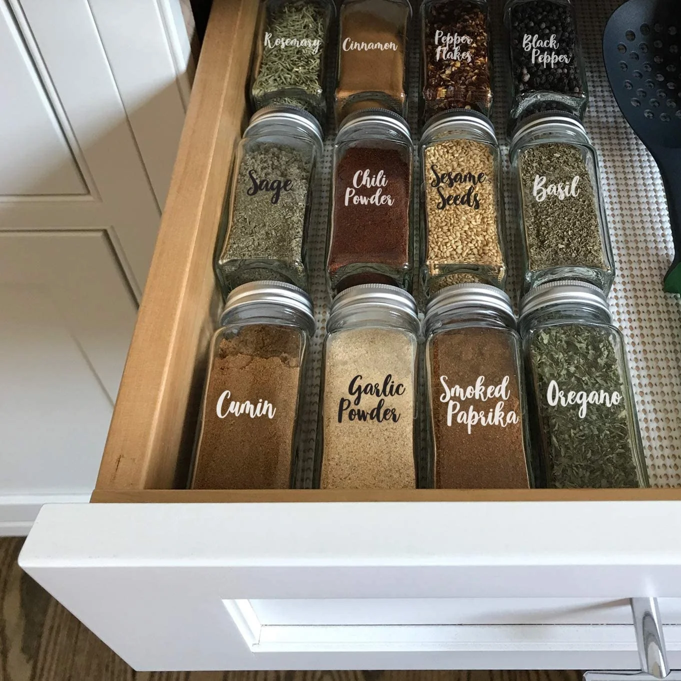 Custom Printed Seasoning Glass Capital Spice Jar Labels,Washable White Herb Spice Clear Sticker for Bottle Container