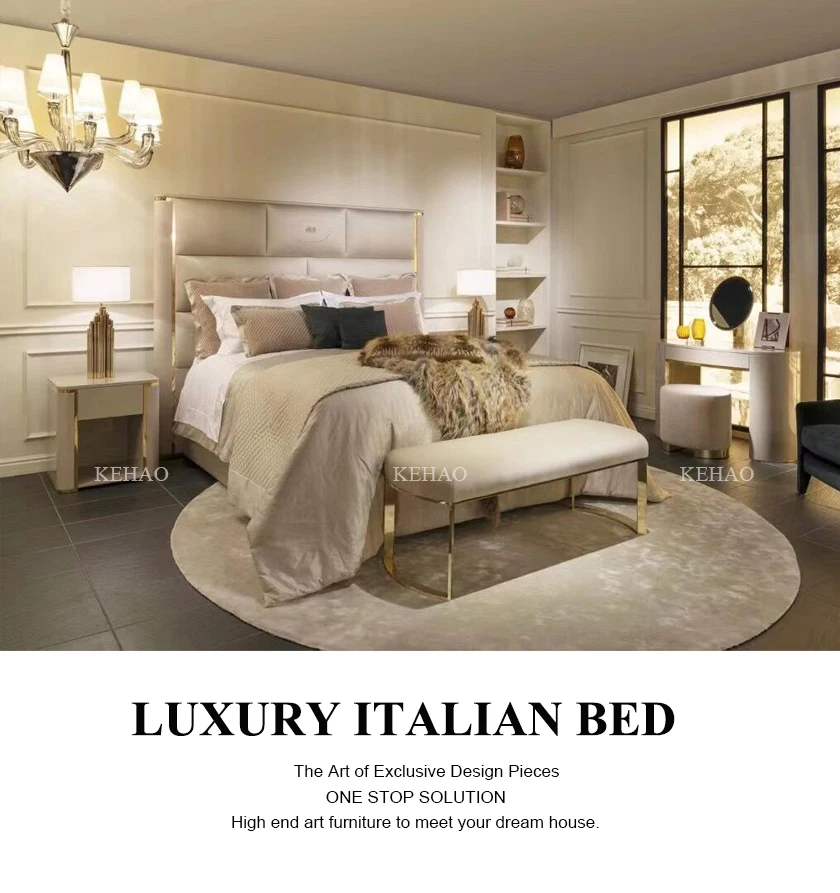 Hong Kong Style Real Leather Luxury Bed King Size Bed With Storage