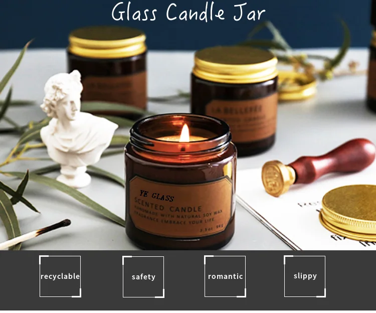 Amber Glass Candle Cups 4 OZ Candle Pot Empty Candle jar With Metal Lid ...
