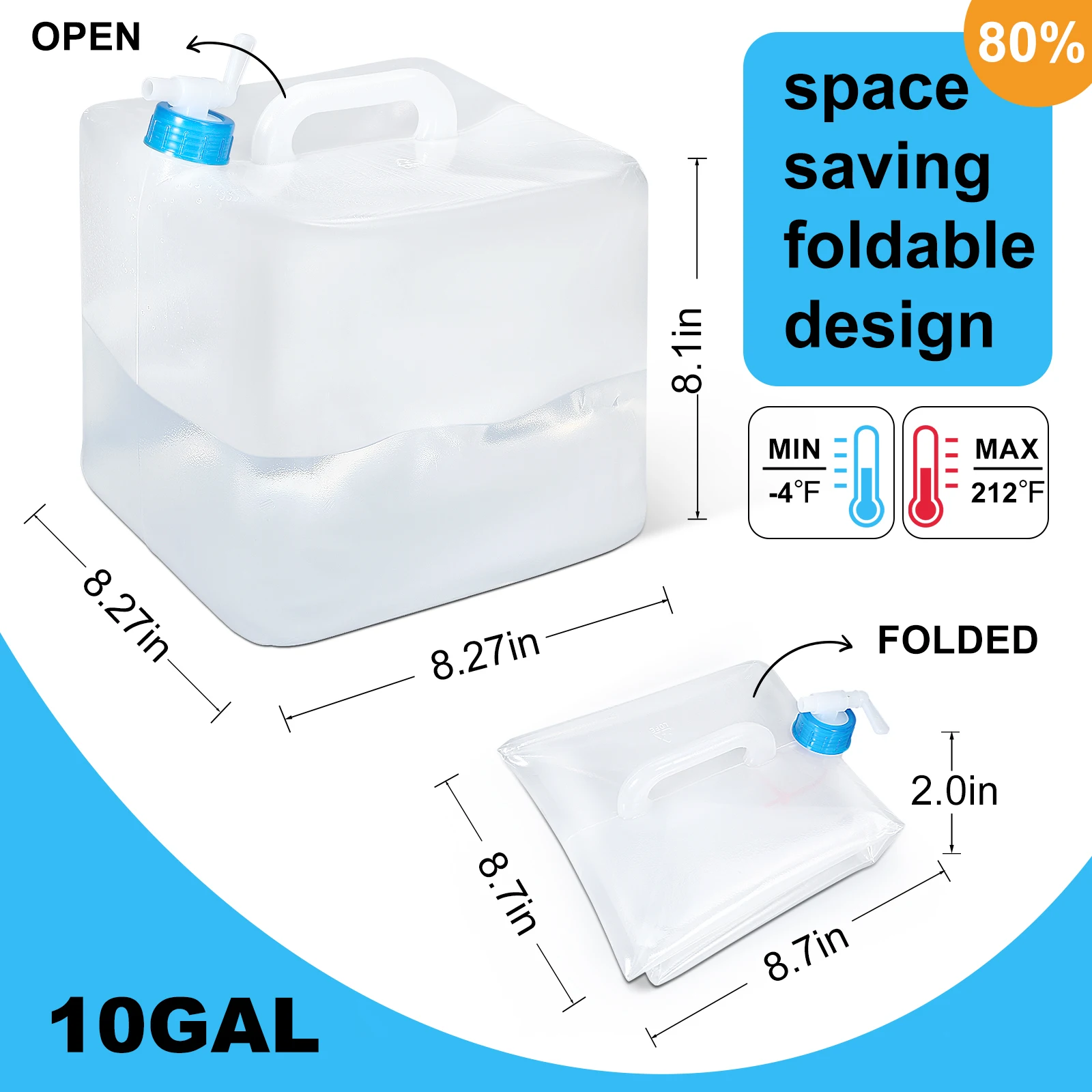 UMETASS 10L- 20L Durable LDPE Large Collapsible Outdoor Water Bag Foldable  Carrier Container
