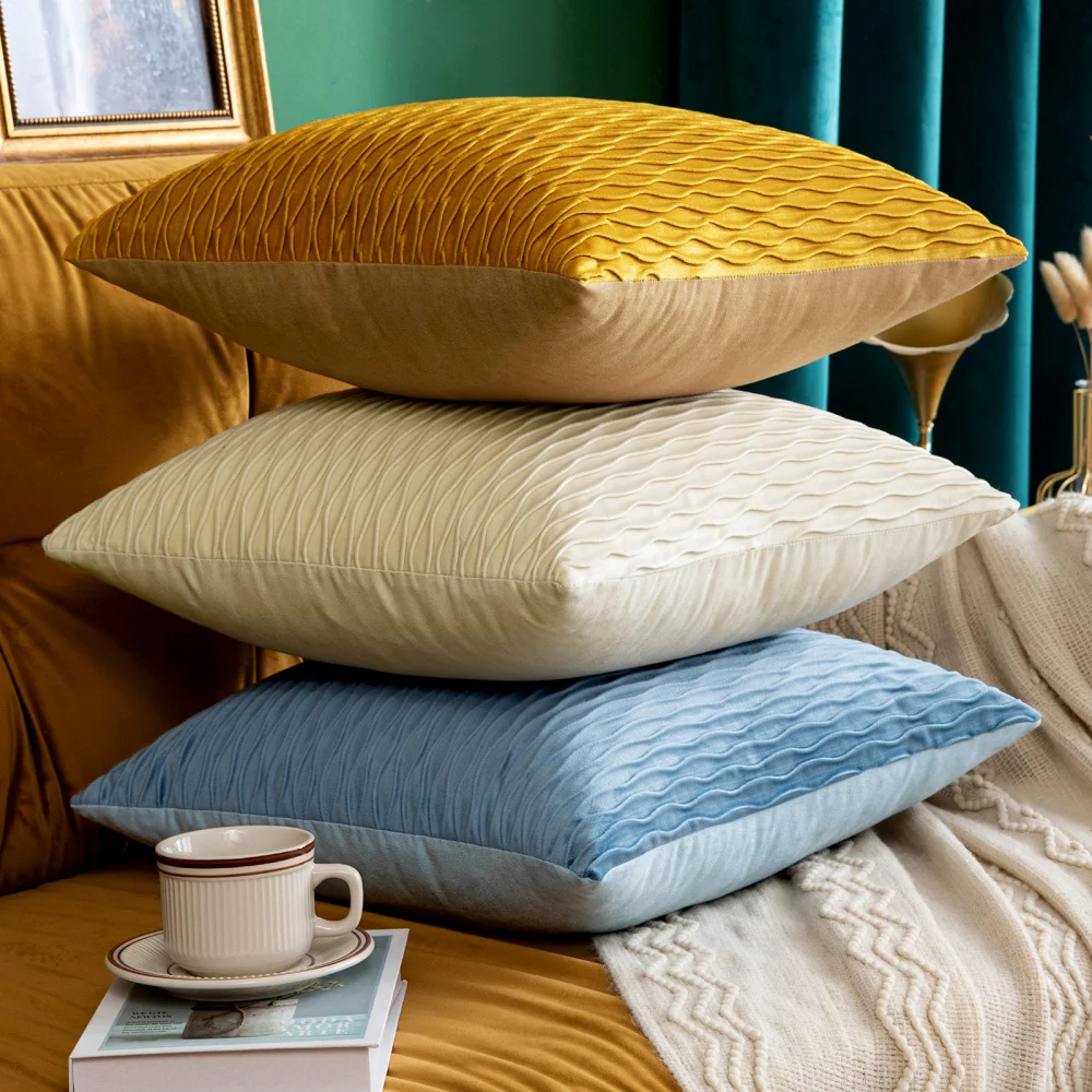 Pleated Velvet Pillow Cover 45x45cm Luxury Home Decor Solid Blank Plaid