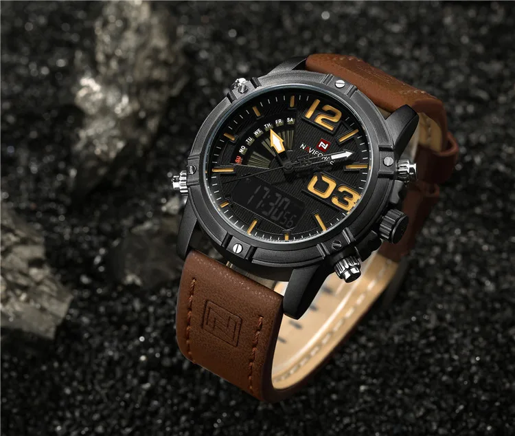 NAVIFORCE Marca Dual Display Digital Analógico hombres relojes de pulsera a  prueba de agua 9095