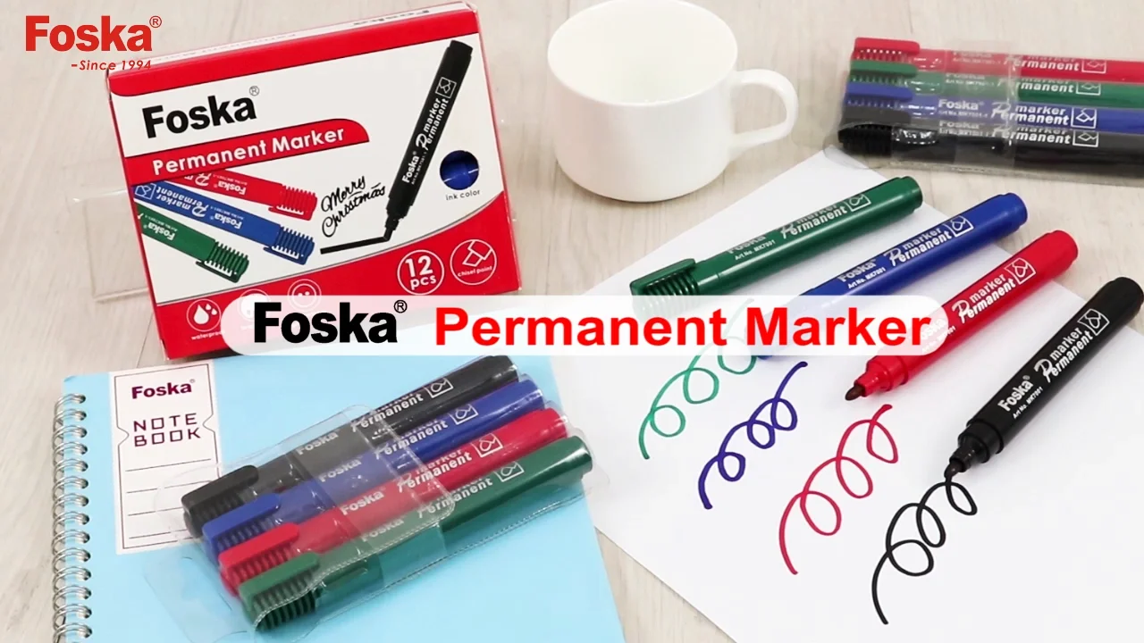 Foska No Bleeding Permanent Pens Blue Red Green Black 4mm Fine Tip And ...