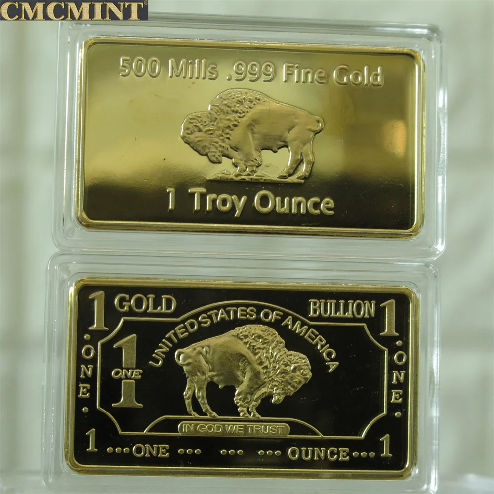 1オンス500ミルズゴールドバッファローバー、プラスチックケースパッキング付き自作通貨ブランク彫刻コイン