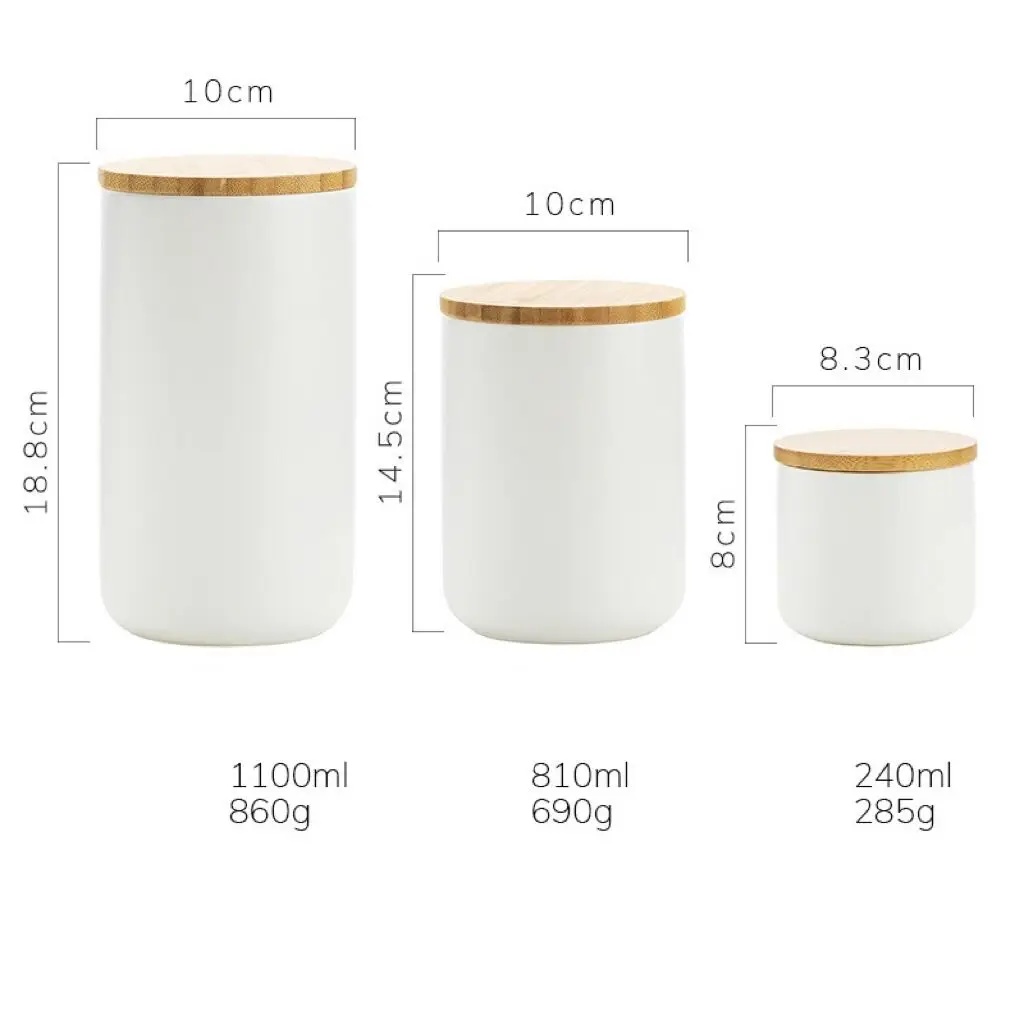 Cooking Seasoning Jar with Bamboo Lids Porcelain Porcelain Condiment Jar Spice Pot for Home Kitchen