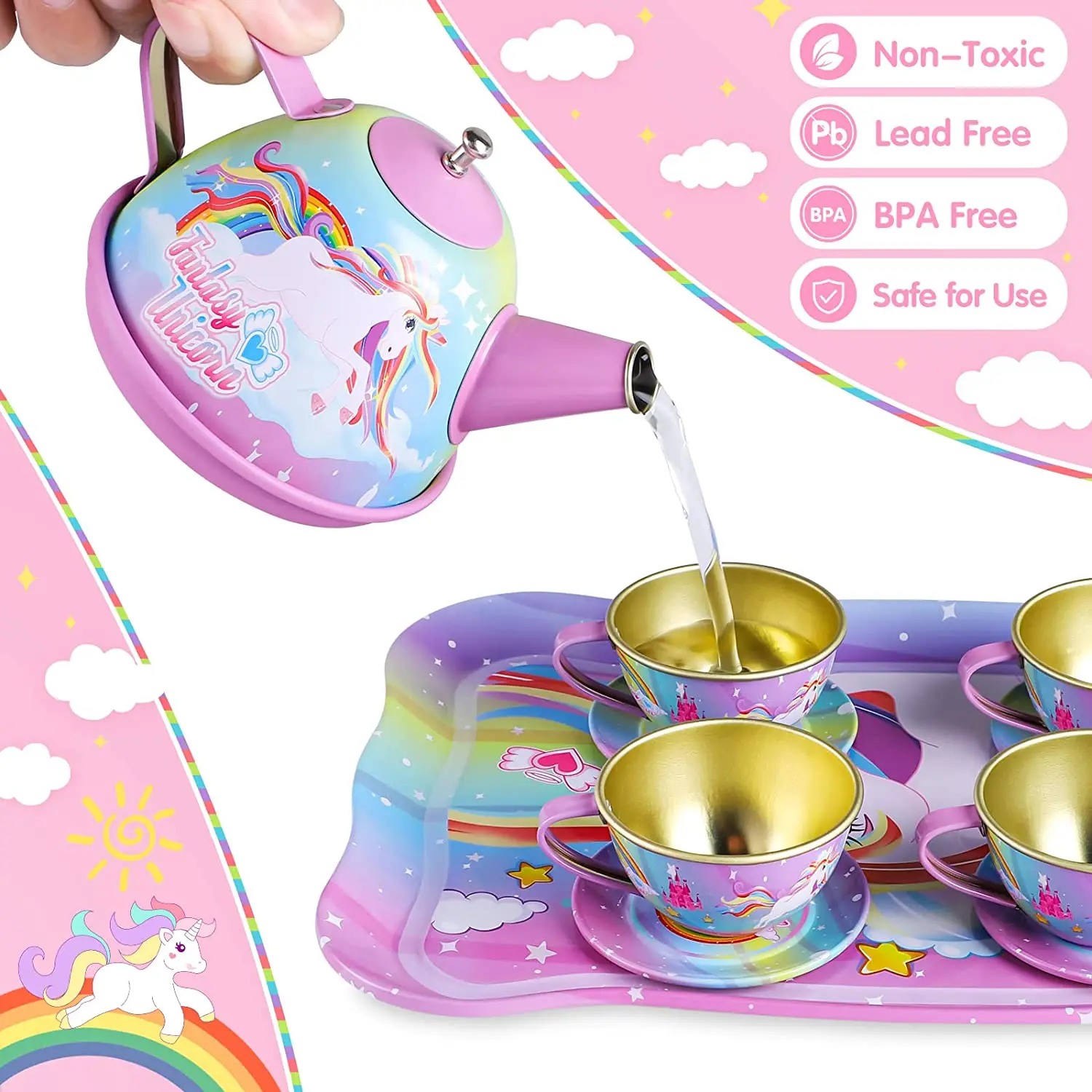Toy Unicorn Tea Set For Little Girls Princess Tea Party Play Toy Kid