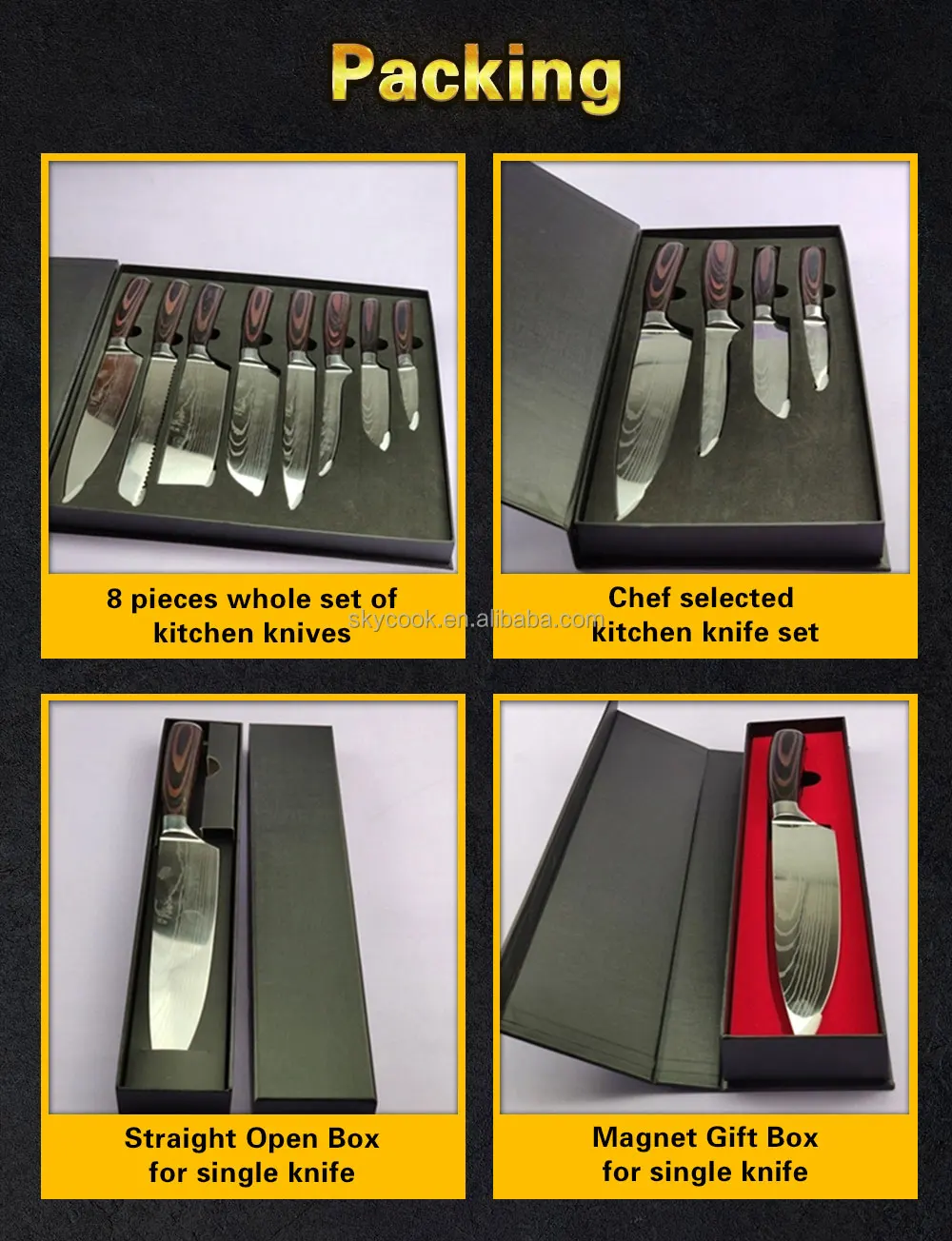 Sapphire Blue Resin Handle Japanese Damascus Knives Set Chef Knifes Set