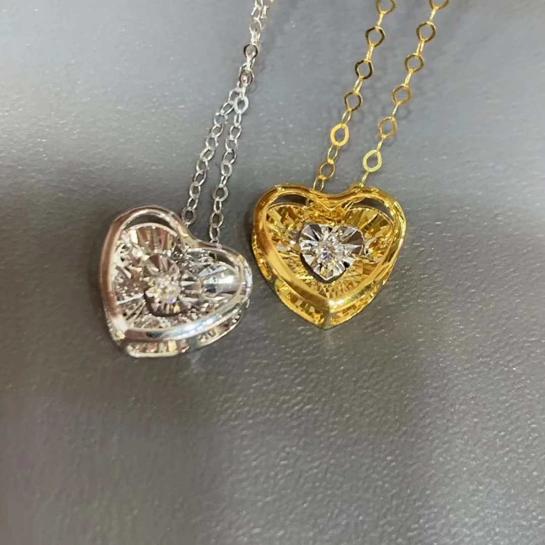 Dancing Diamond Heart 18K Gold Pendant Elegant Trendy
