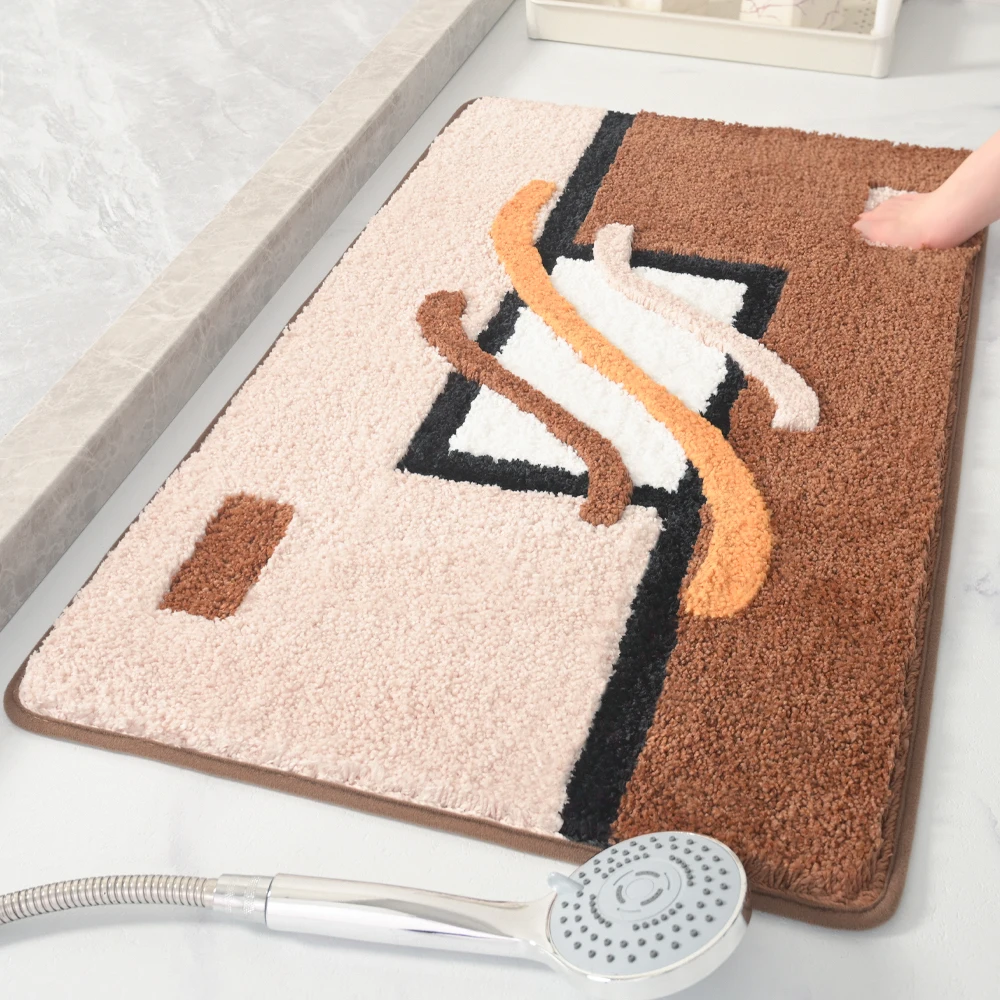  Wholesale Soft Antislip Waterproof Shaggy Thick Microfiber Shower Bath Mat For Hotel Custom Embroidery Bathroom Mat