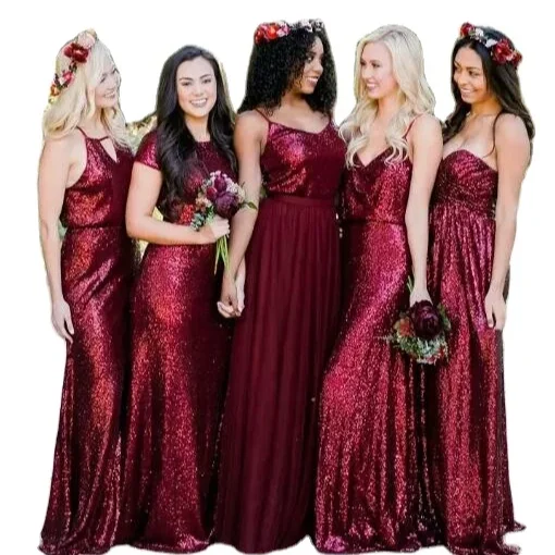 Mumuleo Bridesmaid Dresses Burgundy Sparkle Sequined Long Maid of Honor  Gowns Custom Made Beach Wedding Party Guest Dresses| Alibaba.com