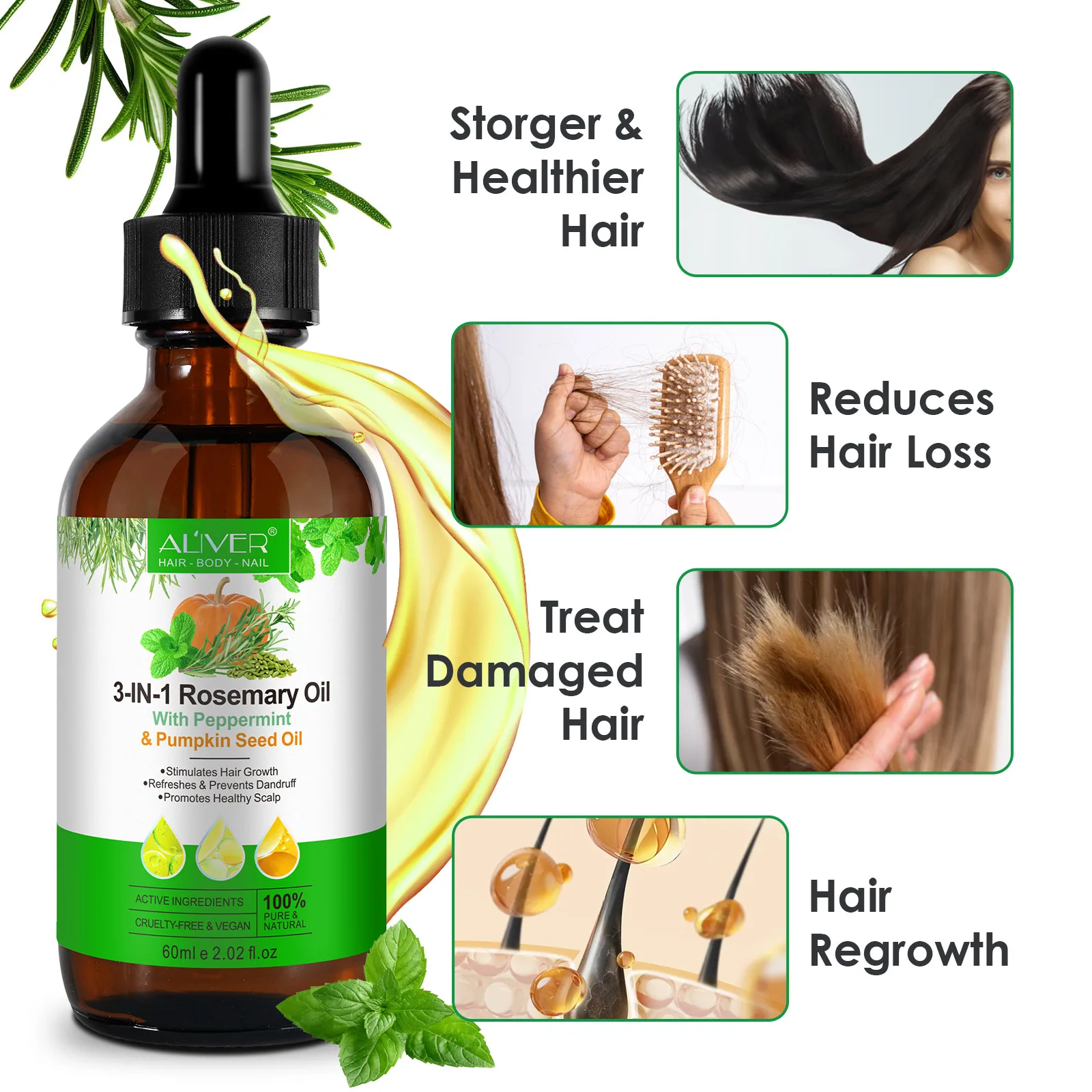 Aliver Promotes Healthy Scalp 3in1 Rosemary Oil Peppermint Pumpkin Seed ...