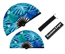 BSBH Wholesale Rave Festival Large Bamboo Hand Fan With Custom Logo  For Weeding Party Hand held Dance Show Folding Fans Unisex