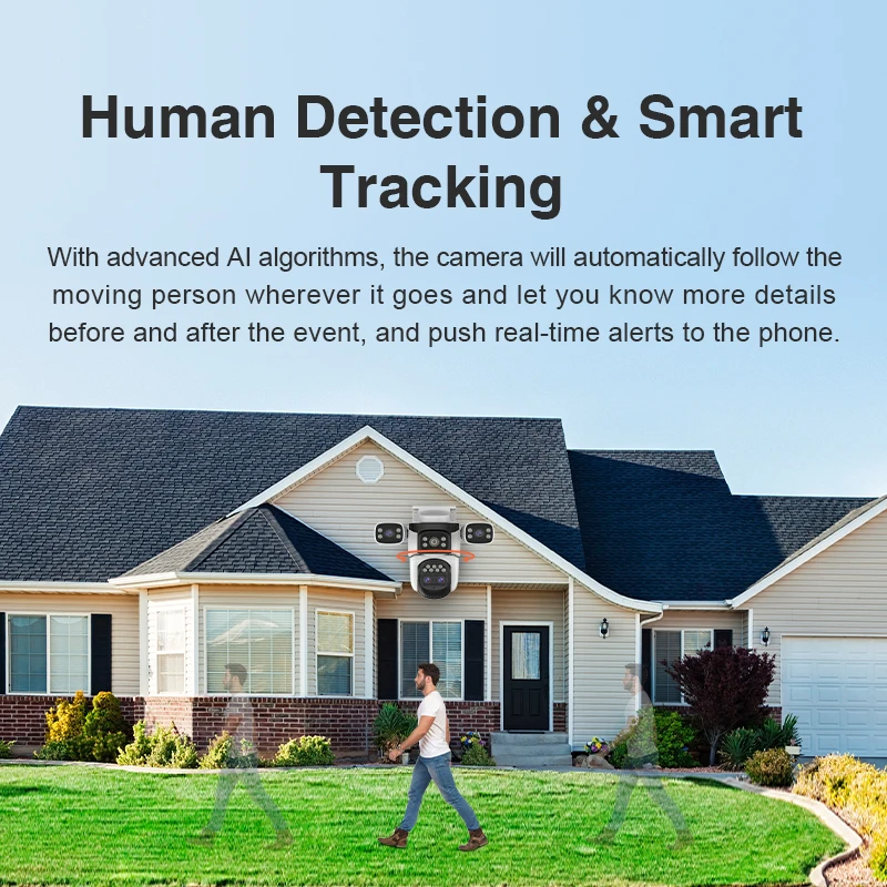 Factory Four-Lens Network Camera Wifi 360 Degree Color Night 12MP Two-Way Audio Cloud Auto Tracking Smart Alarm Security CCTV