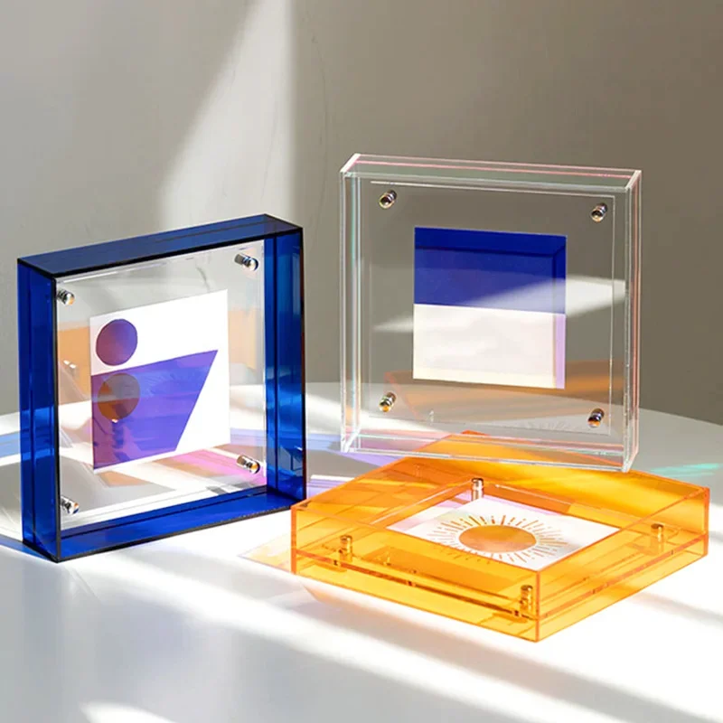 Wholesale Desktop Block Photo Frame 2x3 4x6 5x7 6x8 Custom Colorful Edge Wall Mount Acrylic Picture Frame supplier