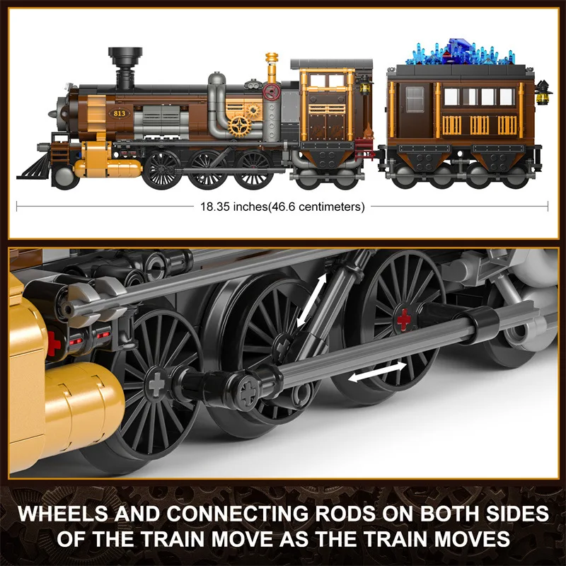 Liangjun F9006 Steampunk Ore Train with LED Lighting Model Puzzle Assembled Building Blocks Ornament Toy Set