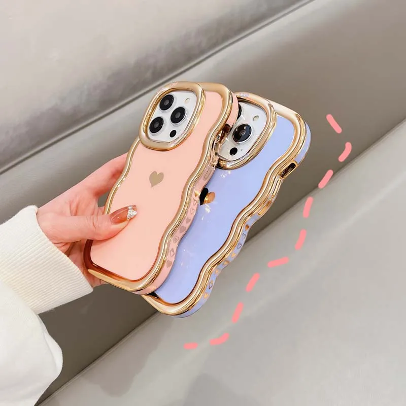Creative Love Heart Edge Design Electroplating Wave Bear Tpu Mobile ...