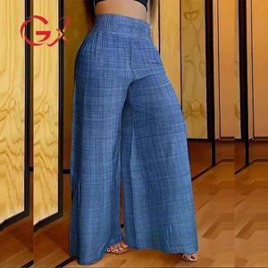 GX0162 New Trendy Solid Color Elegant Casual Ladies High Waist Wide Leg Trousers Women's Straight Loose Pants