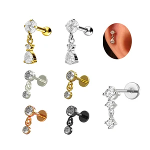 High Quality Flat Back Earring Fashion Women Piercing Stainless Steel Dangle Tragus Cartilage Ear Stud Ring
