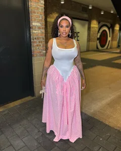 GX7568 Fashion Summer Women Clothes Vendor Sleeveless Color Patchwork Maxi Dress Sexy Elegant Party Long Dresses with Headband