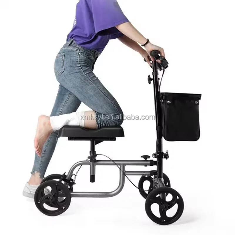 Knee car walker 4-Wheel Folding Knee Walker & Rollator with Flexible Wheels and Basket for Elderly & Disabled People