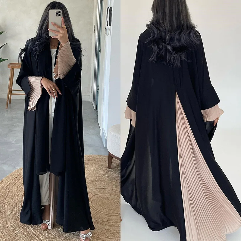 New Design Islamic Open Abaya Chiffon Beautiful Pleat Muslim Dress Fashion  Muslim Clothing Abaya