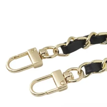 Factory Hot Selling 8mm Metal Chain Suitable For PU Leather 120cm Black Fake Leather Gold Metal Chain Bag Straps