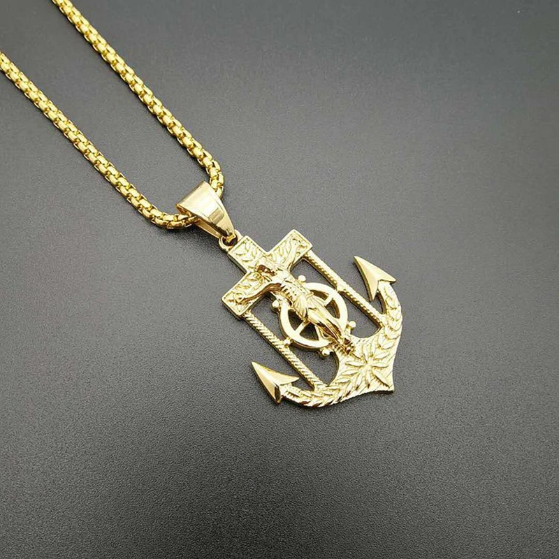 Eagle Globe and Anchor Pendant - 18K Gold Plated Titanium