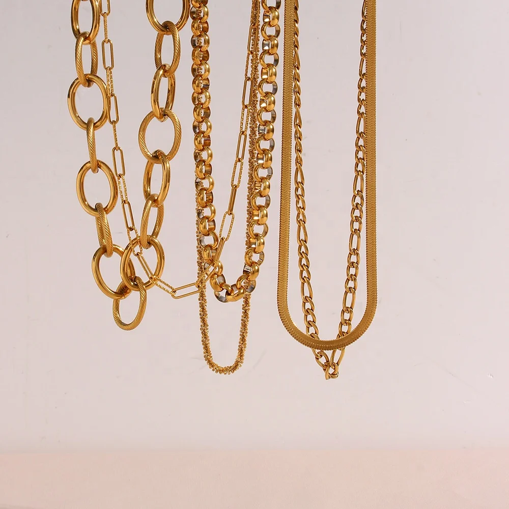 Collana a Catena Grossa in Acciaio Inossidabile Placcato Oro 18k PVD, Collana a Strati Resistente all'Ossidazione