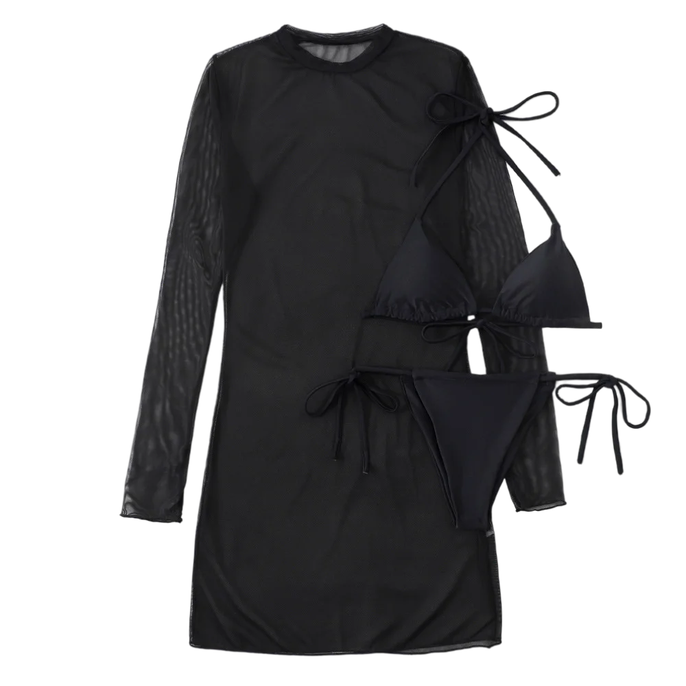 Summer Beach Wear 2022 Bikini Set With Mesh Sunscreen Cover Up 3 Piece