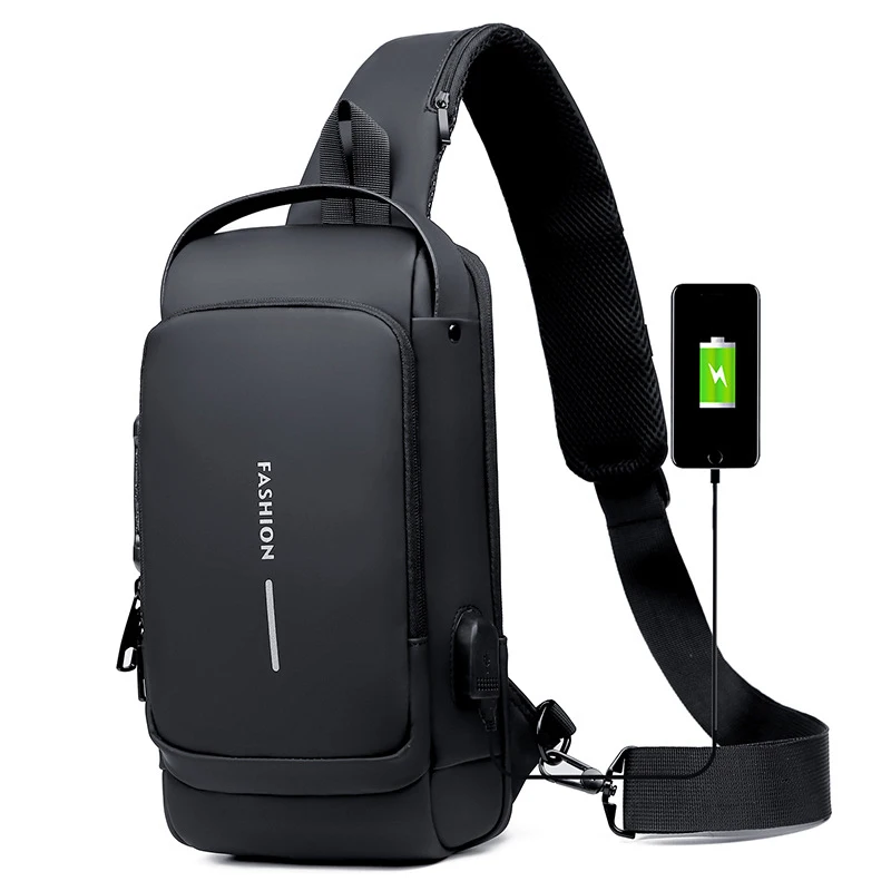 Wholesale Fashion Waterproof Anti theft Chest Shoulder Bag Men Cross body Shoulder Sling bag with USB