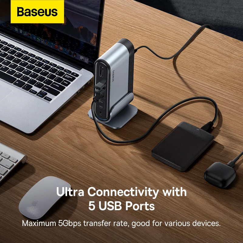 Baseus Docking Station 17 In 1 USB C - Hub Con 3 Monitor 4K, PD 100W, LAN, SD Card Per Laptop - Foto 4