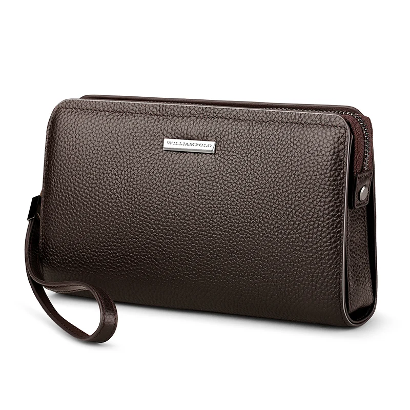 For WILLIAMPOLO Men's Genuine Cow Leather Clutch Wallet with RFID Zipper Closure Business Handbag Purse Coded Lock Mens Wallet
