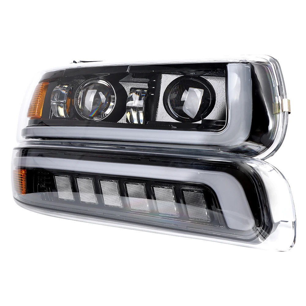 For 99-02 Chevy Silverado 00-06 Tahoe Suburban Black Headlights Signal Lights