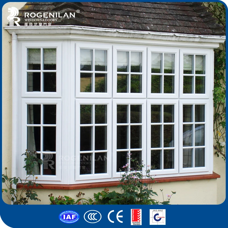 ROGENILAN Sell European Bay Window White Aluminum Frame French Lattice Strip Double Glazed Thermal Insulated Casement Windows