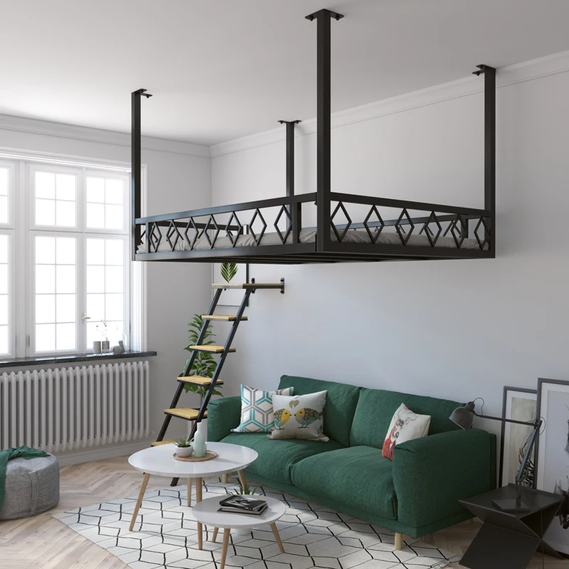 Simple Multi-Functional Hanging Metal Loft Beds for Apartments