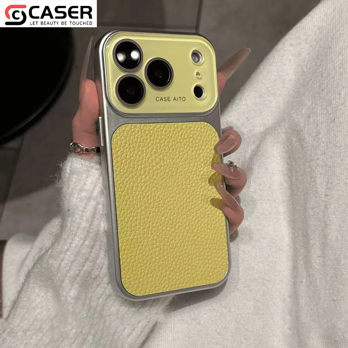 Lychee Texture PU Leather Full Body Case Metal Silver Glass Lens Cover Shockproof Protection for iPhone13-17series