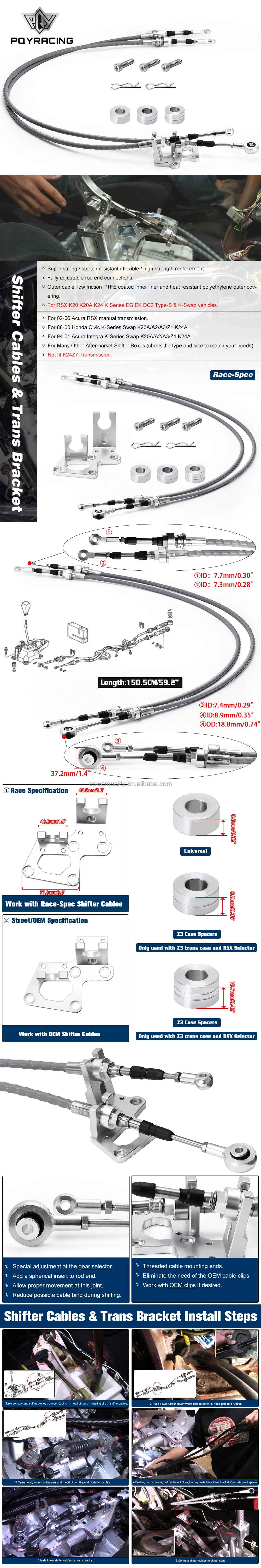 Kit De Cables De Cambios Y Soporte Para Swap K20/K24 En Honda | Compatible Con RSX, EG, EK, DC2
