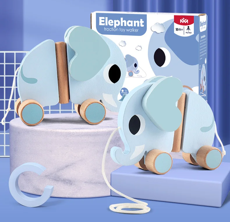 Деревянный слон вращающаяся качалка-пуш и тянуть вдоль автомобиля Вибрирующая детская игра небьющаяся веревка игрушка для домашних животных