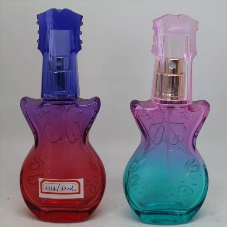 30ml Factory Best Price Guitar Shape Colorful Empty Glass Perfume  Bottle with Plastic Cap