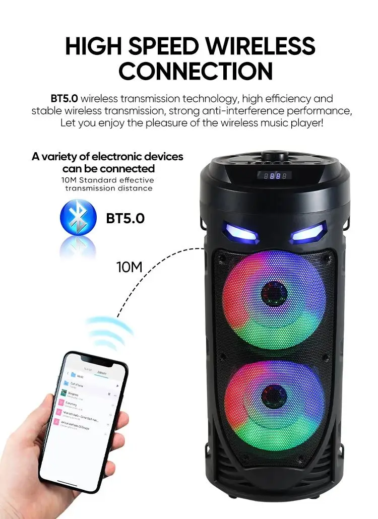 Zqs4239 Portable Column 30w Big Power Dual Speakers Led Light Wireless ...