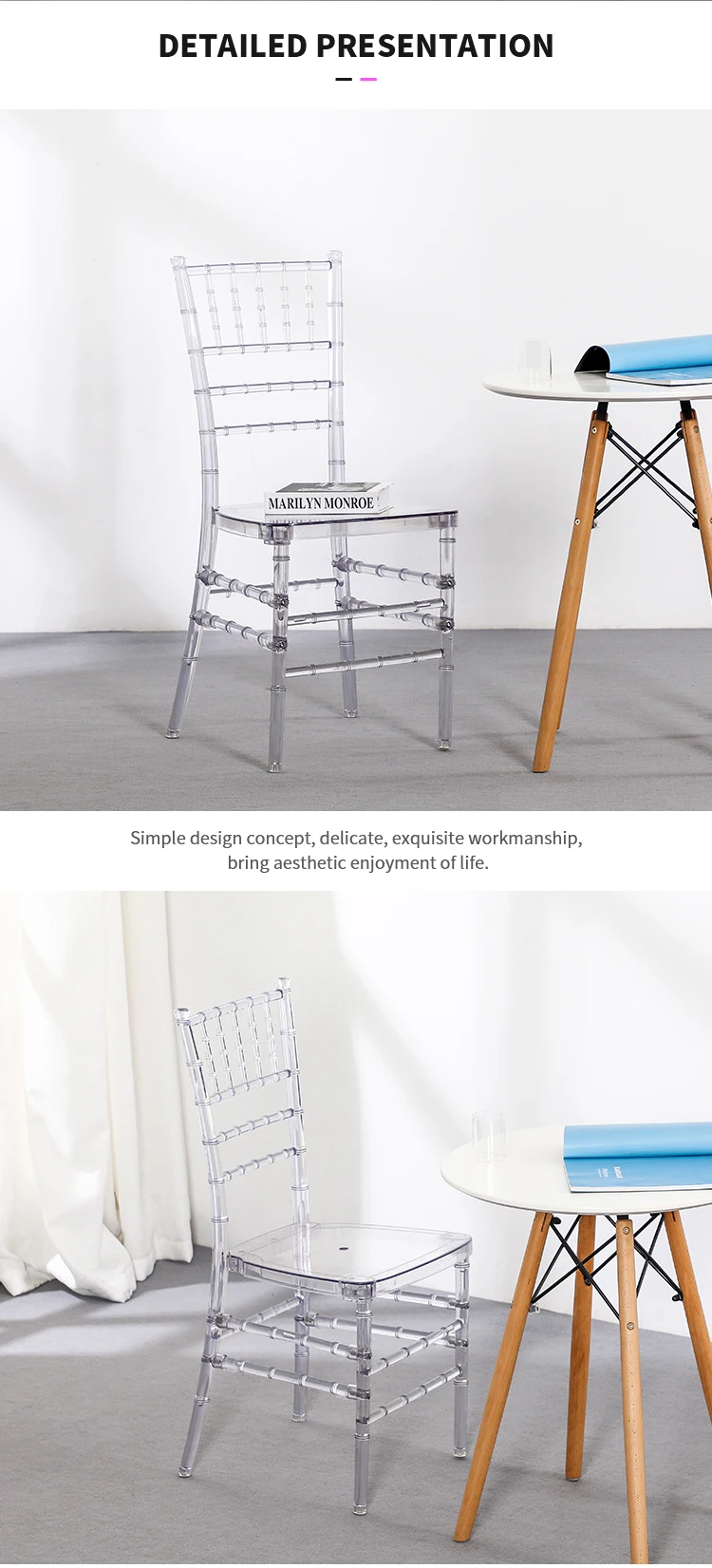 Wholesale Clear Acrylic Crystal Resin Event Tiffany Chiavari Chair Transparent Plastic Dining